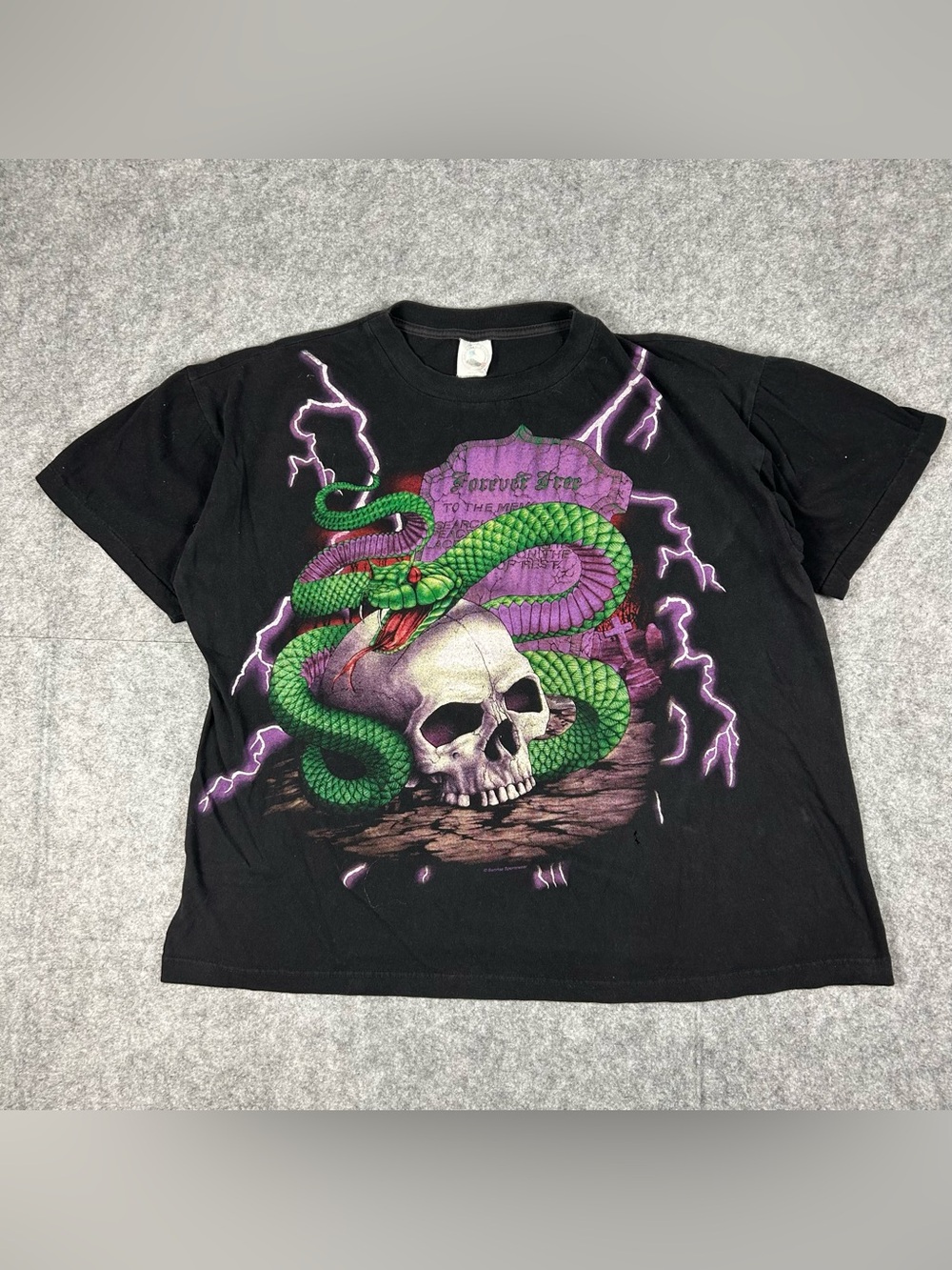 Vintage 90s American Thunder Lighting AOP Y2K Snake Skull T Shirt Size XL